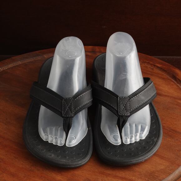 Vionic Sandals Mens Size 14 BLK Tide Leather Thong Flip Flop Comfort Beach Shoes main image 5